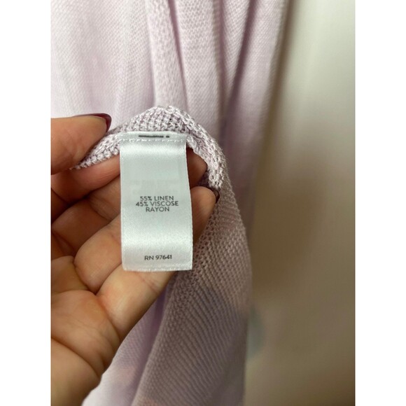 J.Jill Cardigan Sweater Womens Medium Lavender Open Front Linen Blend Pockets - Picture 4 of 7
